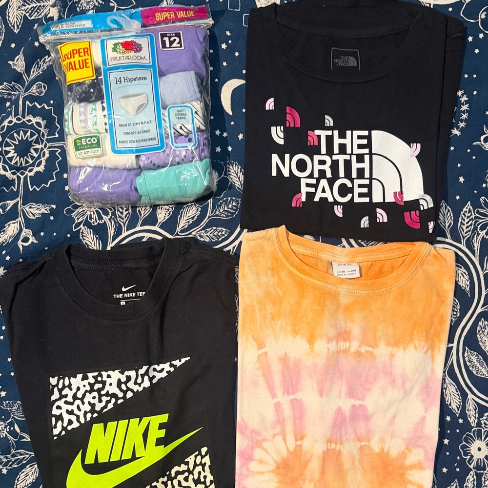 The North Face Black Tee with White & Pink Logo Accents - Kids